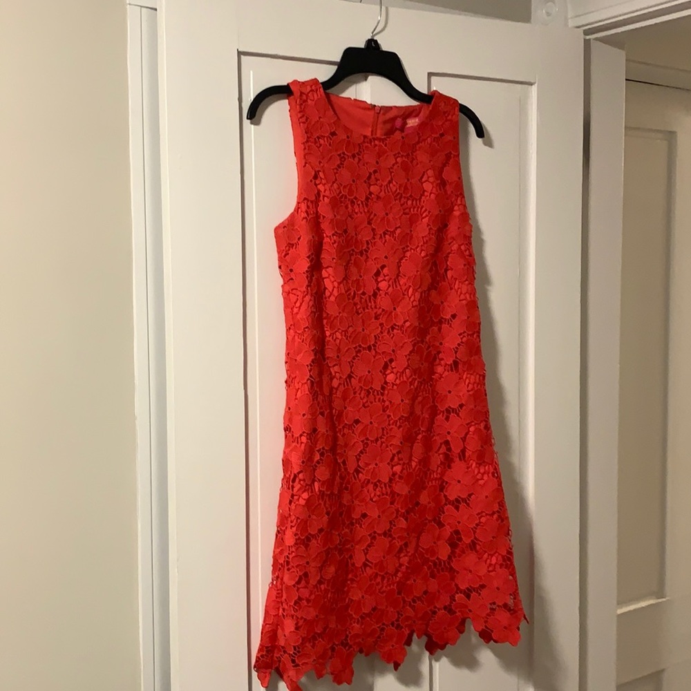 Coral floral mini dress!